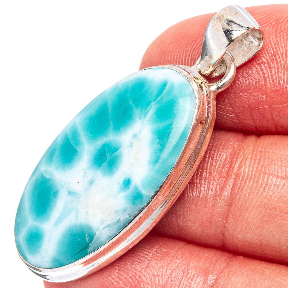 Rare Larimar Pendant 1 5/8" (.925 Sterling Silver)