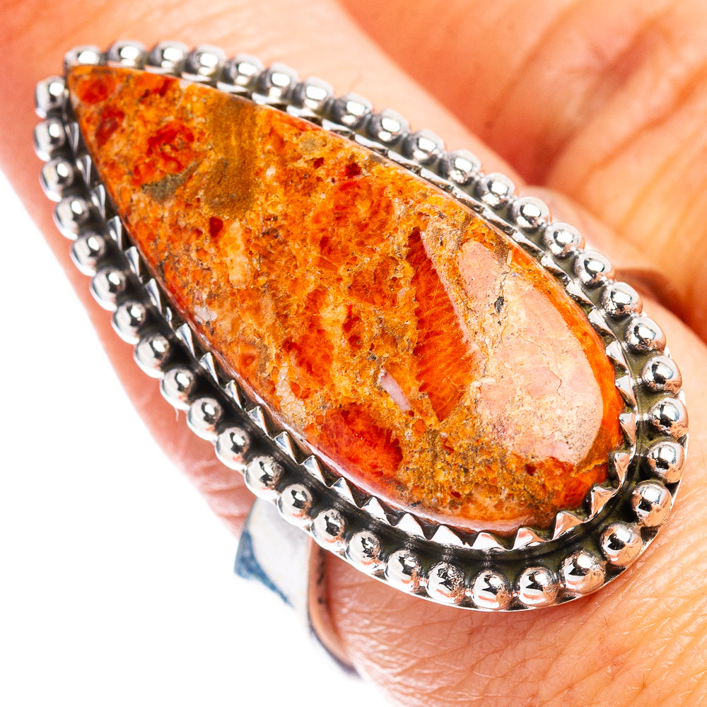 Sponge Coral Ring Size 8 Adjustable (.925 Sterling Silver)