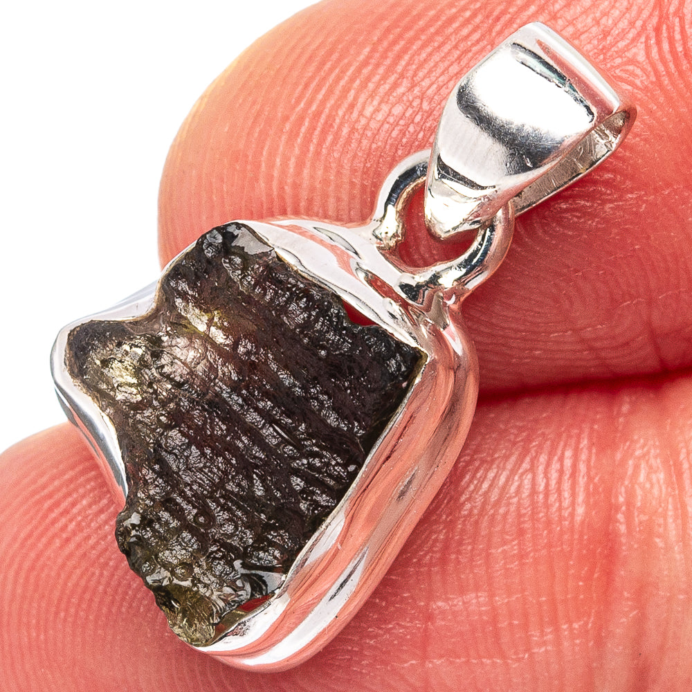 Rare Moldavite Pendant 7/8" (.925 Sterling Silver)