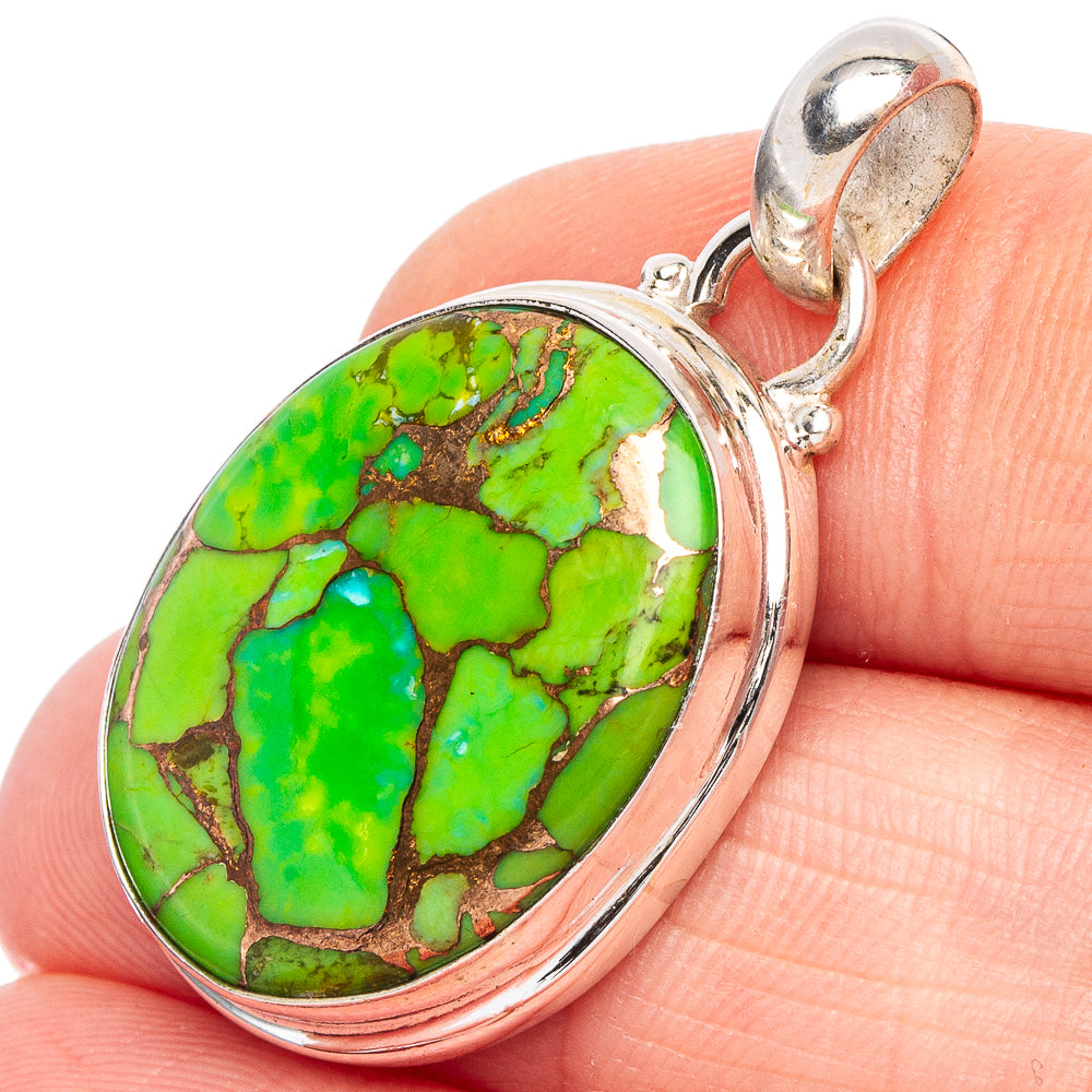 Green Copper Turquoise Pendant 1 3/8" (.925 Sterling Silver)