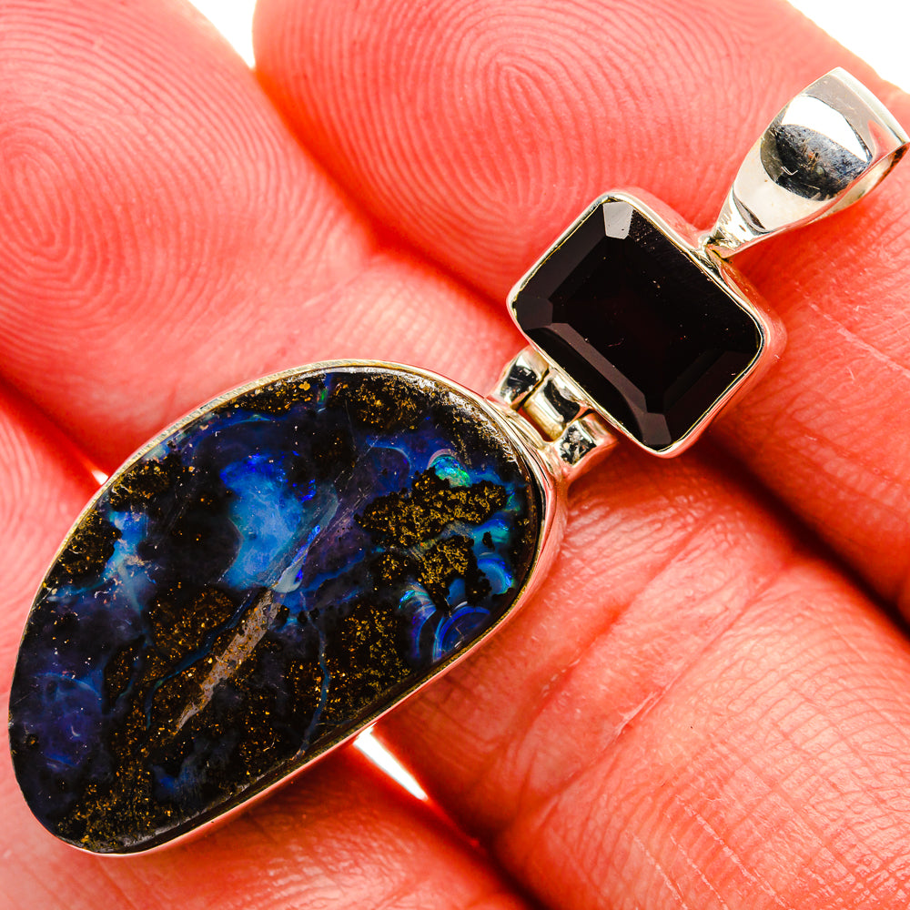 Boulder Opal, Garnet Pendant 1 7/8" (925 Sterling Silver) PD37965