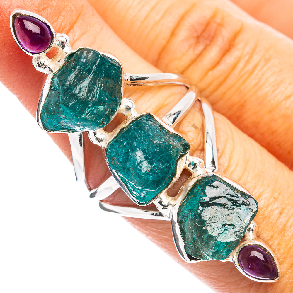 Premium Blue Fluorite, Amethyst Ring Size 8 (.925 Sterling Silver)
