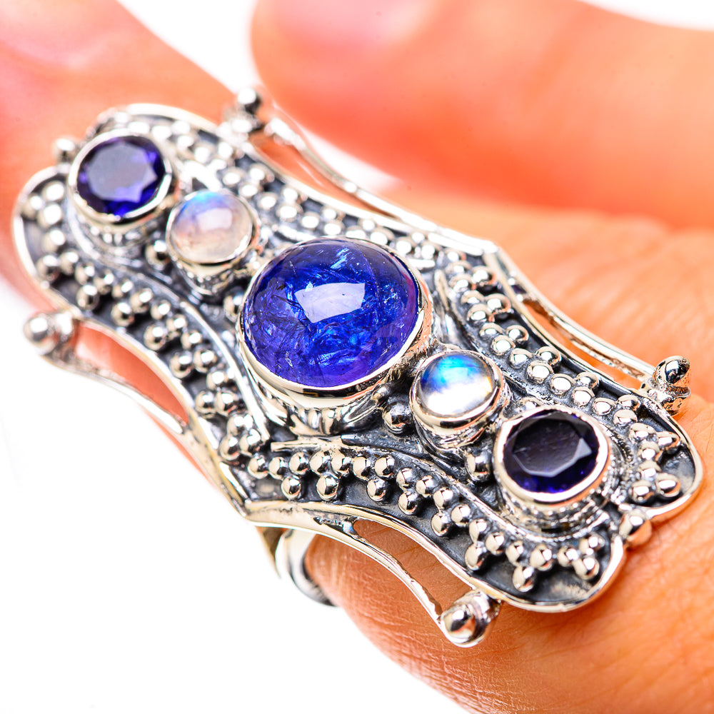 Signature Large Natural Tanzanite, Rainbow Moonstone Ring Size 6.25 (925 Sterling Silver) RING138288