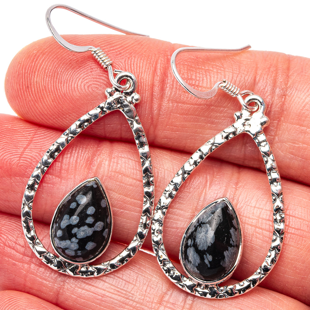 Premium Snowflake Obsidian Earrings 1 3/4" (.925 Sterling Silver)
