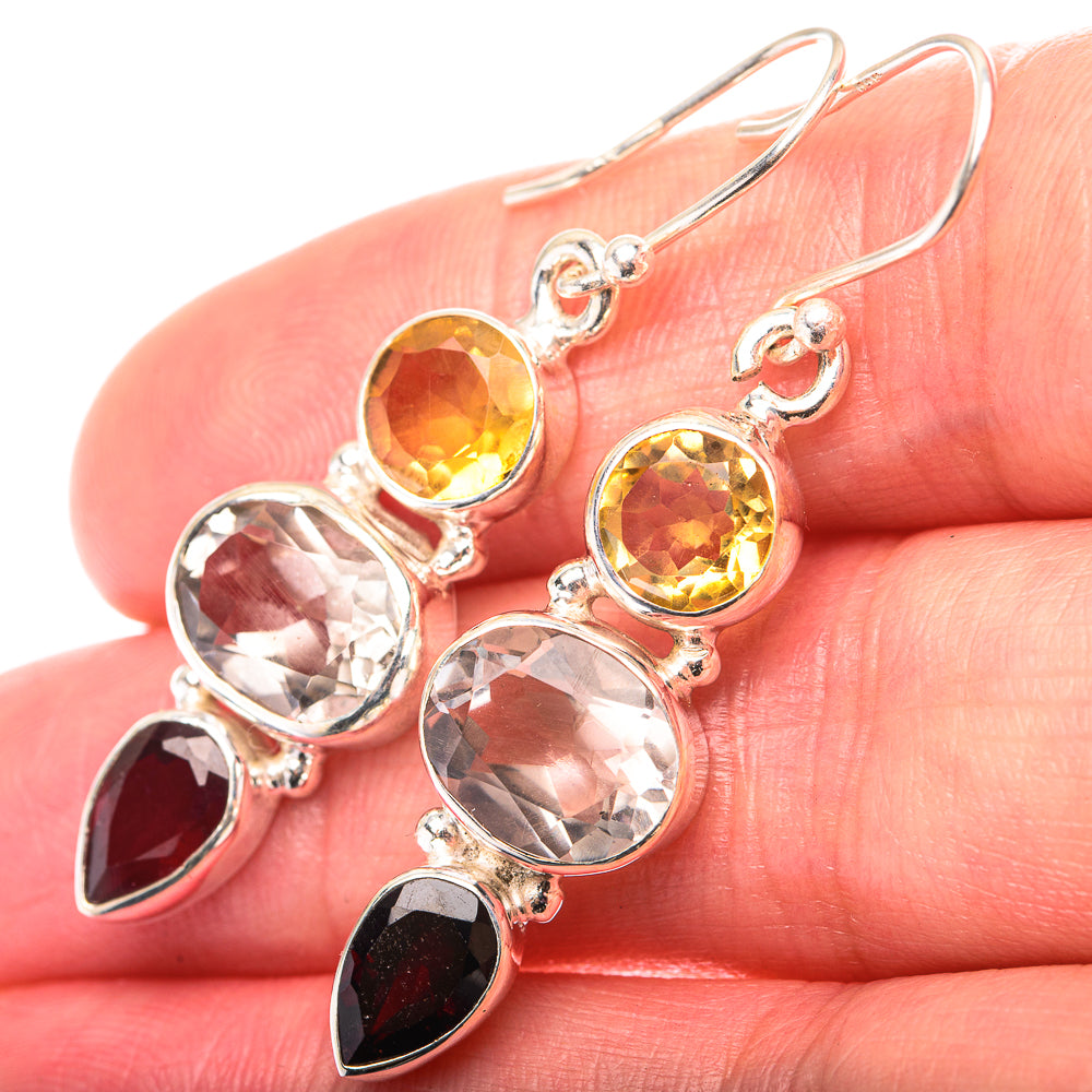 White Quartz, Citrine, Garnet Earrings 1 3/4" (925 Sterling Silver) EARR432182
