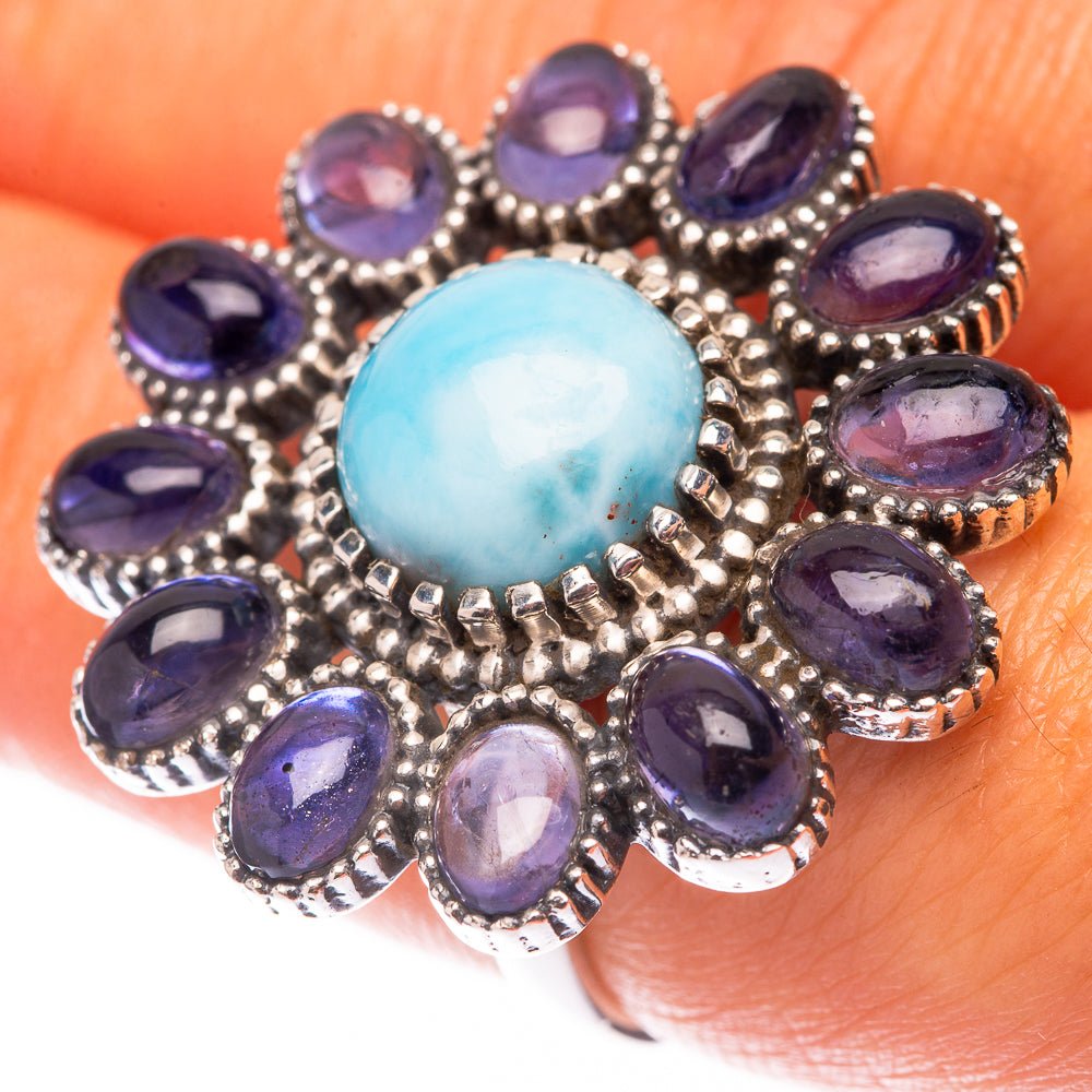 Large Larimar, Tanzanite 925 Sterling Silver Ring Size 7.25 (925 Sterling Silver) RING140382