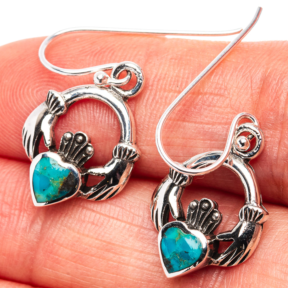 Native Style Mohave Turquoise Heart Earrings 1 1/8" (.925 Sterling Silver)