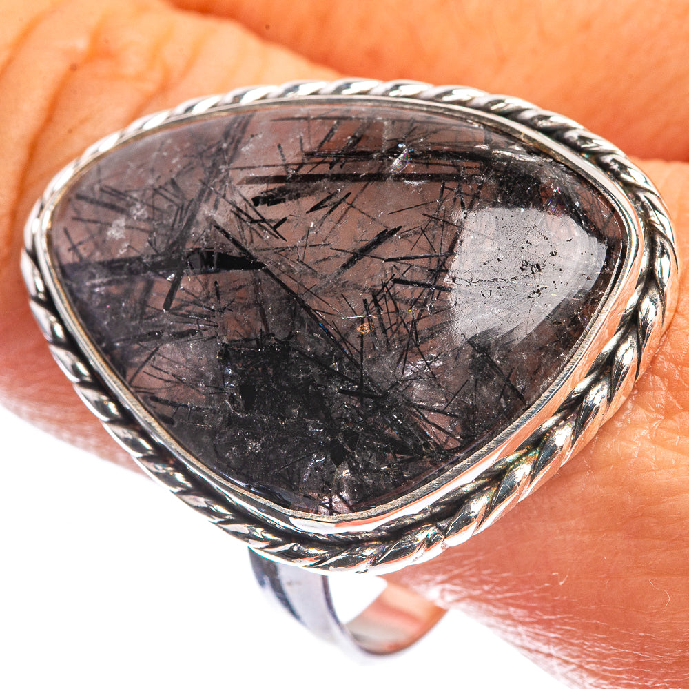 Large Tourmalinated Quartz 925 Sterling Silver Ring Size 12
