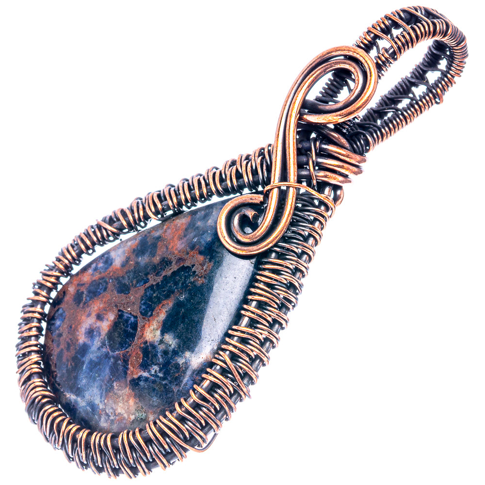 Sodalite Wire Wrap Pendant 2 3/8" (Oxidized Copper)