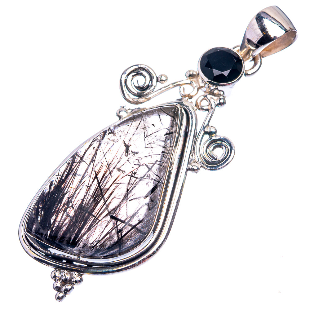 Tourmalinated Quartz, Black Onyx Pendant 2 1/8" (925 Sterling Silver) P38959