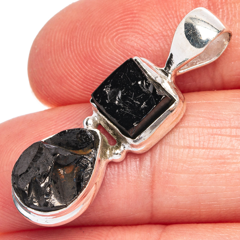 Rare Shungite Pendant 1 1/4" (925 Sterling Silver) P40403