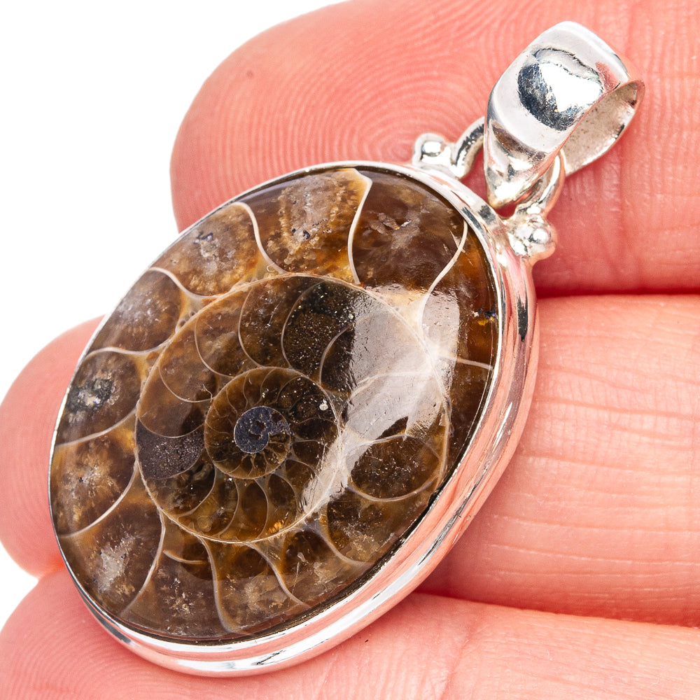 Ammonite Fossil Pendant 1 3/8" (925 Sterling Silver) P40318