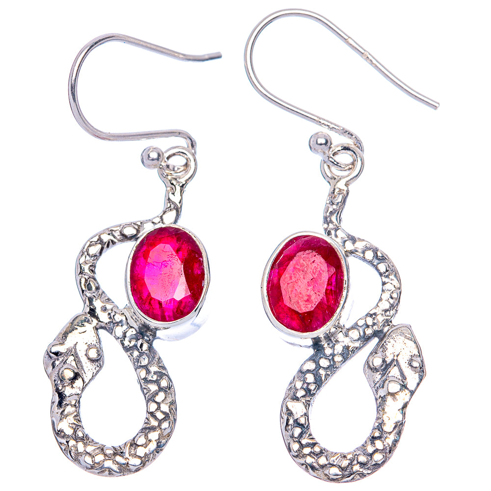 Value Red Sillimanite Snake Earrings 1 5/8" (925 Sterling Silver) E1313