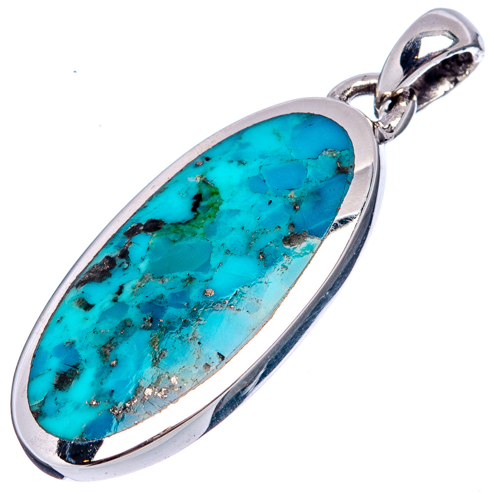 Native Style Mohave Turquoise Pendant 1 3/8" (.925 Sterling Silver)