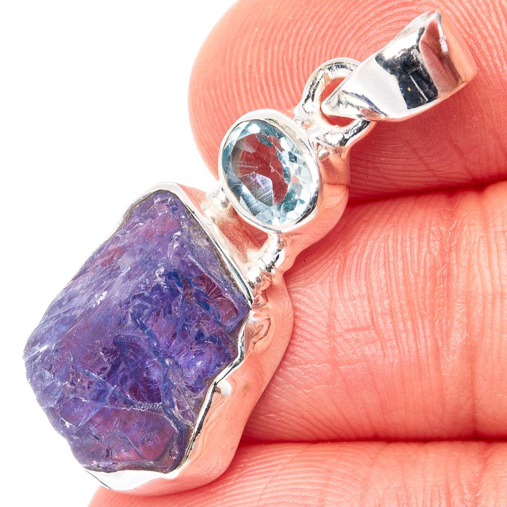 Raw Tanzanite, Blue Topaz Pendant 1 1/4" (.925 Sterling Silver)