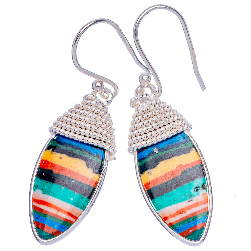 Rainbow Calsilica Earrings 1 1/2" (925 Sterling Silver) E433250
