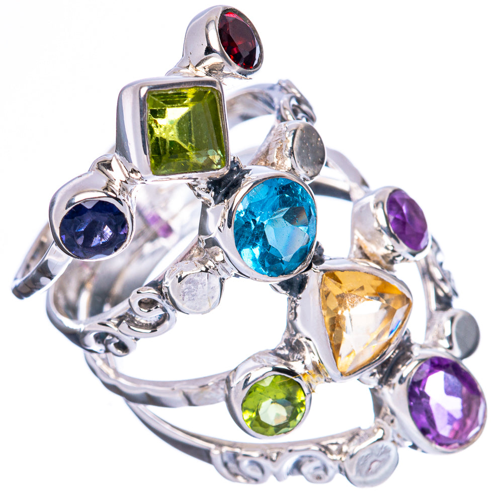 Signature Blue Topaz, Amethyst, Citrine, Peridot, Garnet Ring Size 8.75 (925 Sterling Silver) R3550