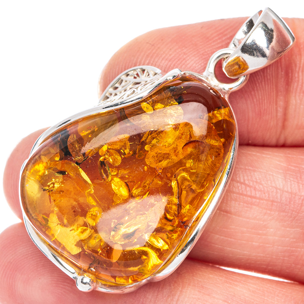 Anasilvercos Baltic Amber Pendant 1 5/8" (925 Sterlnig Silver)