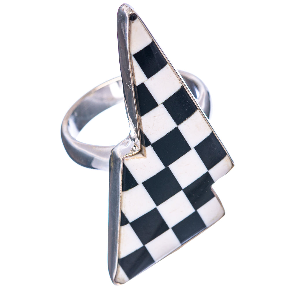 Premium Checkered Onyx Bolt Ring Size 5.75 (.925 Sterling Silver)