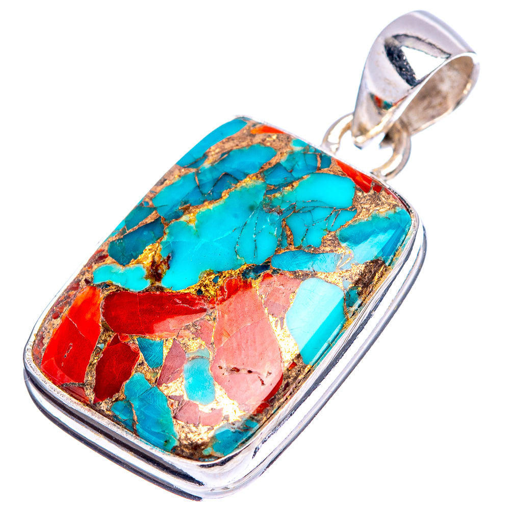 Coral Turquoise Matrix Pendant 1 1/4" (.925 Sterling Silver)