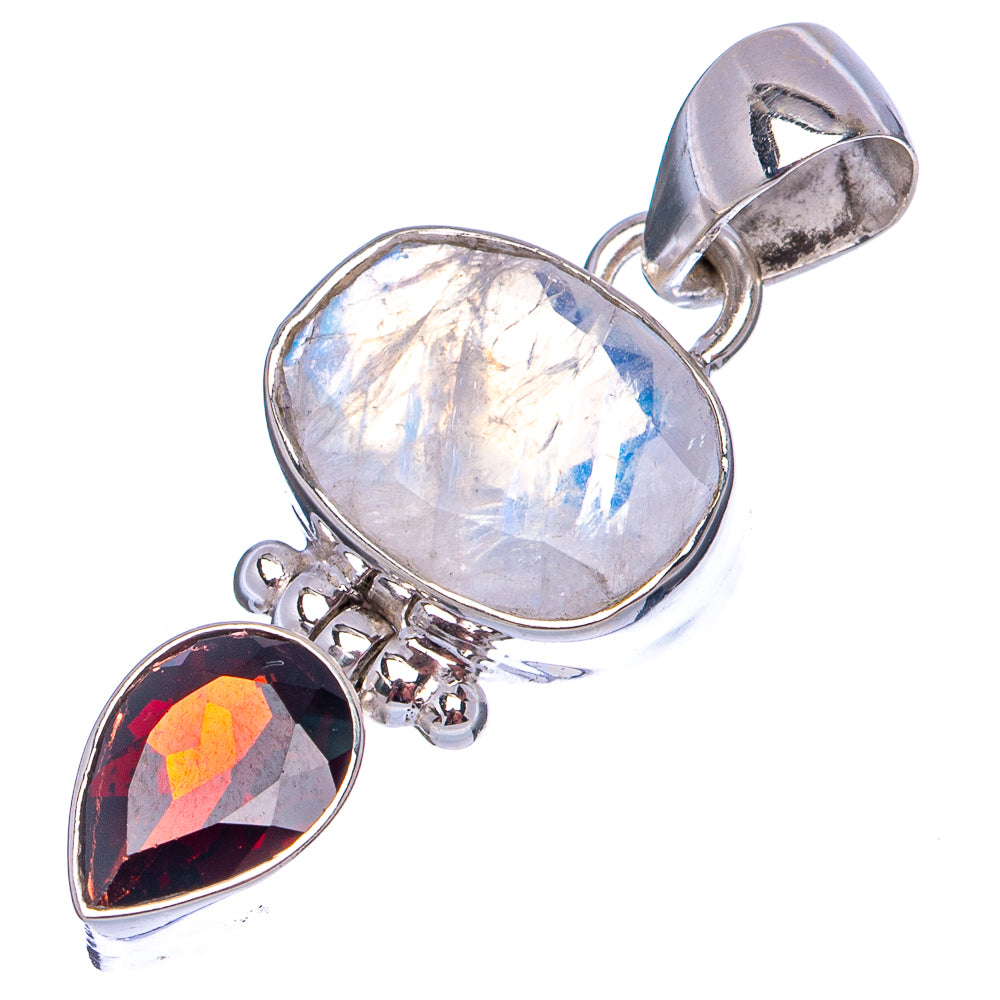 Faceted Rainbow Moonstone Pendant 1 3/8" (.925 Sterling Silver)