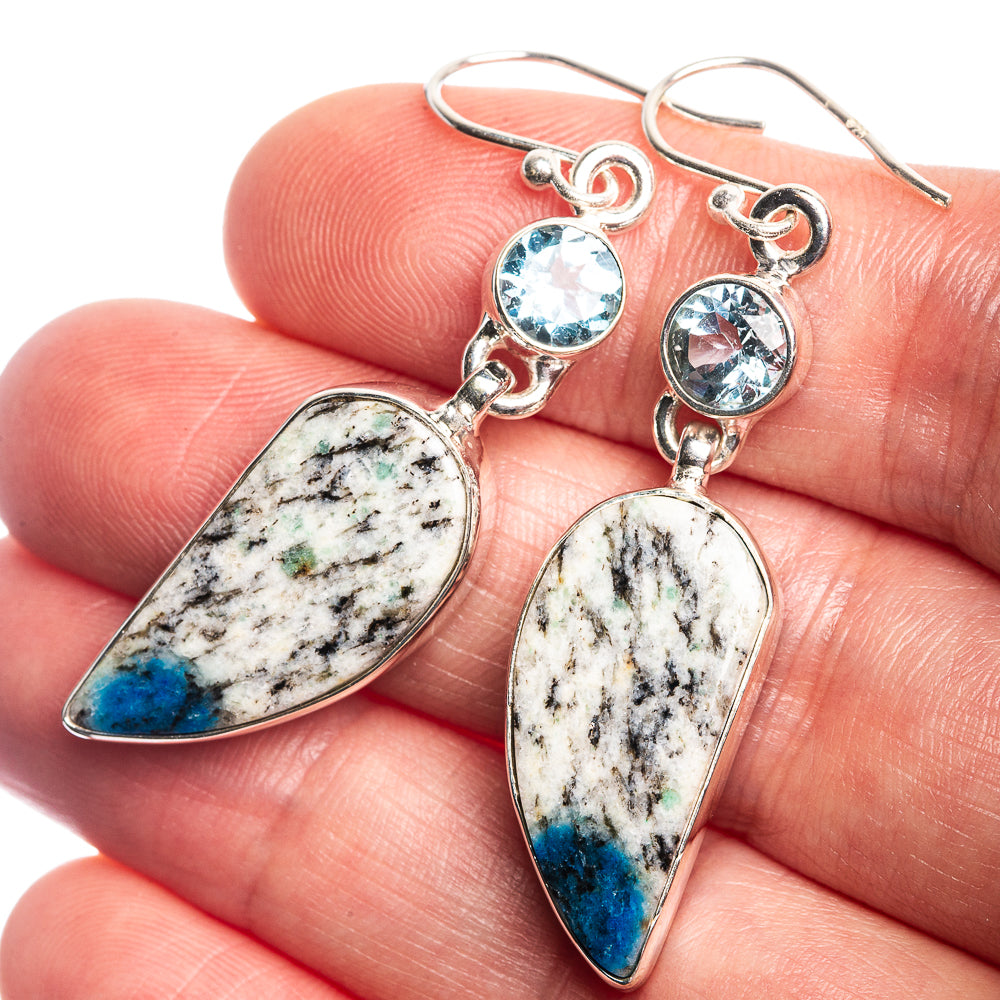 K2 Blue Azurite, Blue Topaz Earrings 2" (925 Sterling Silver) E432994
