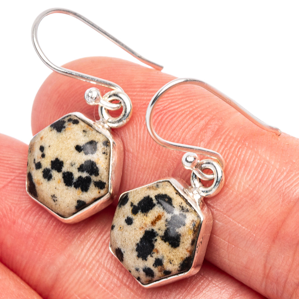 Dalmatian Jasper Earrings 1 1/8" (925 Sterling Silver) E1811