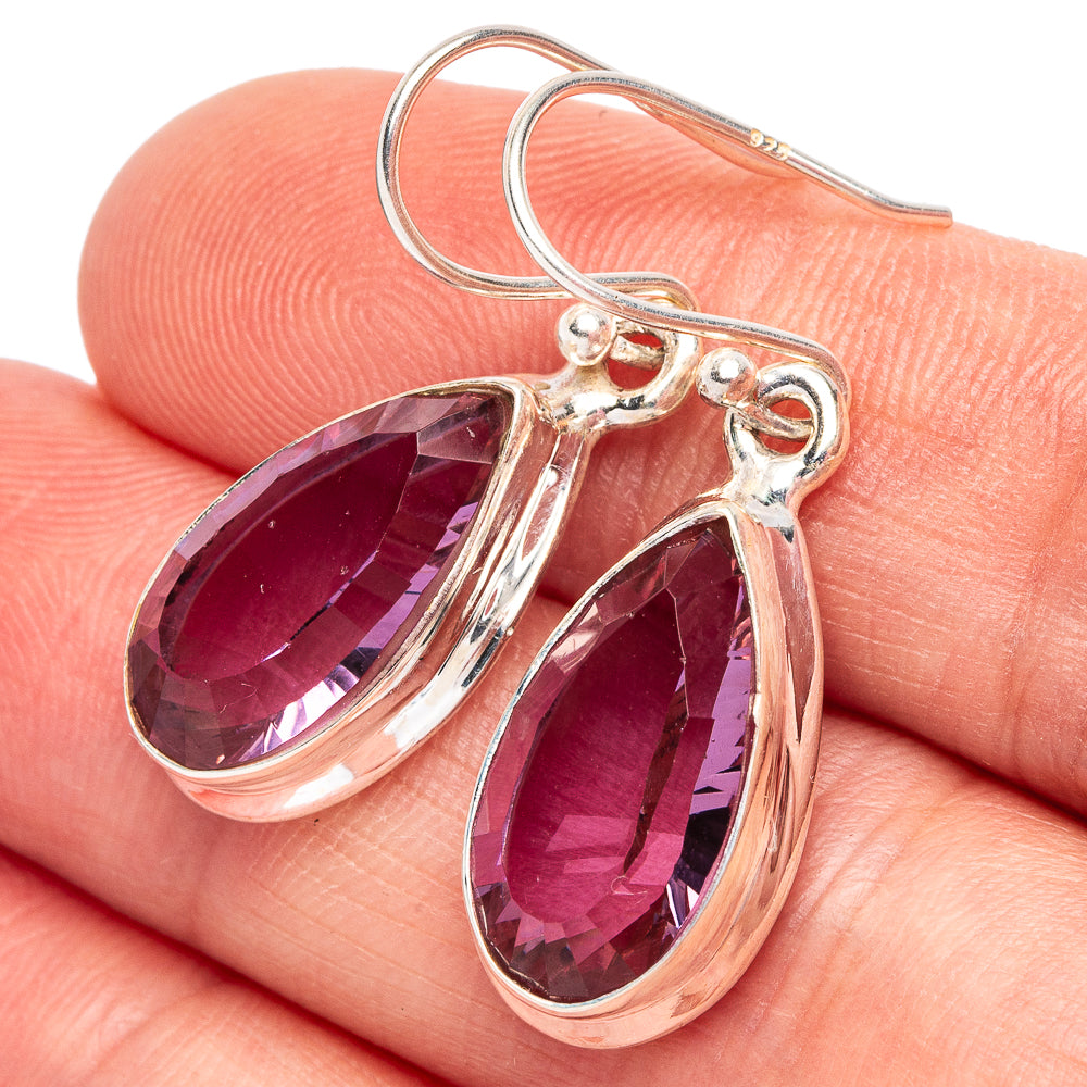 Faceted Alexandrite (Lab.) 925 Sterling Silver Earrings 1 3/8" (925 Sterling Silver) E2168