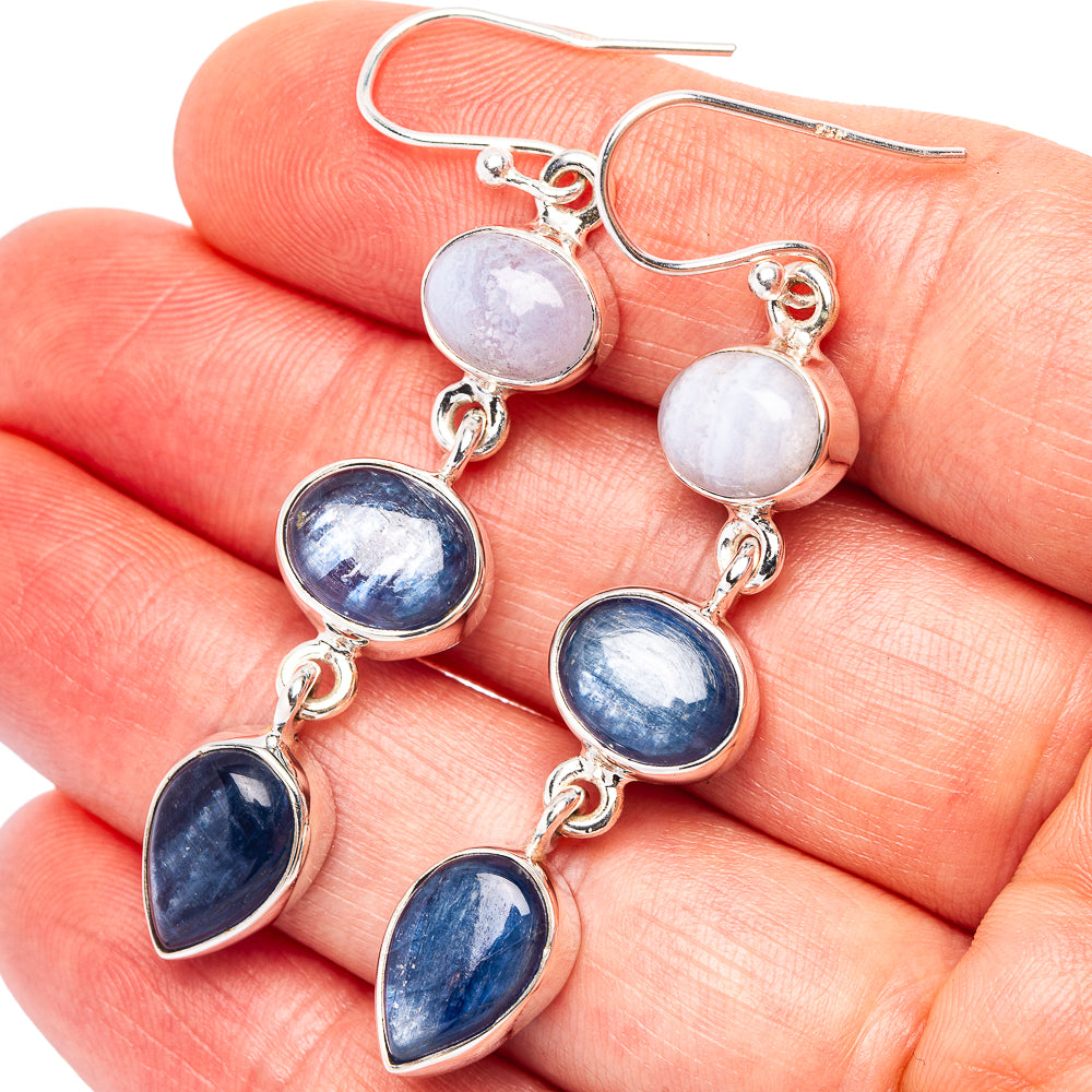 Premium Kyanite, Blue Lace Agate Earrings 2 1/8" (.925 Sterling Silver)