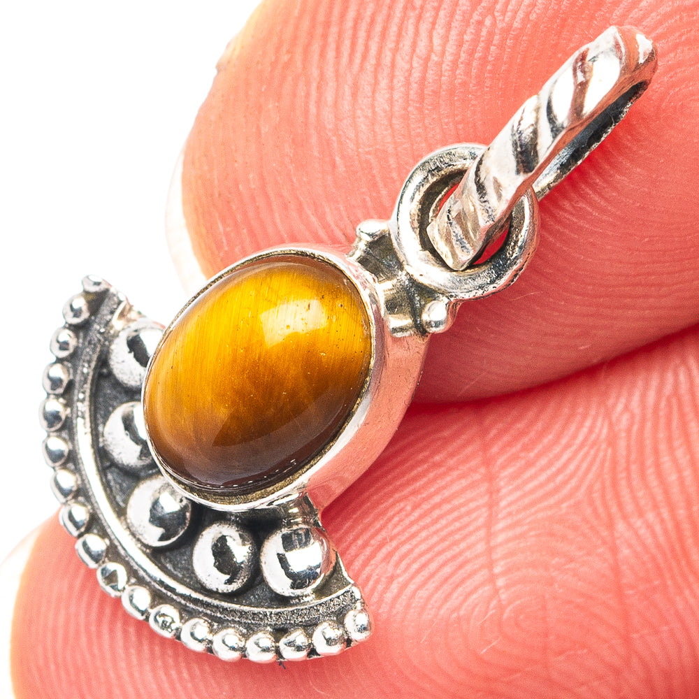 Dainty Tiger's Eye Pendant 7/8" (.925 Sterling Silver)