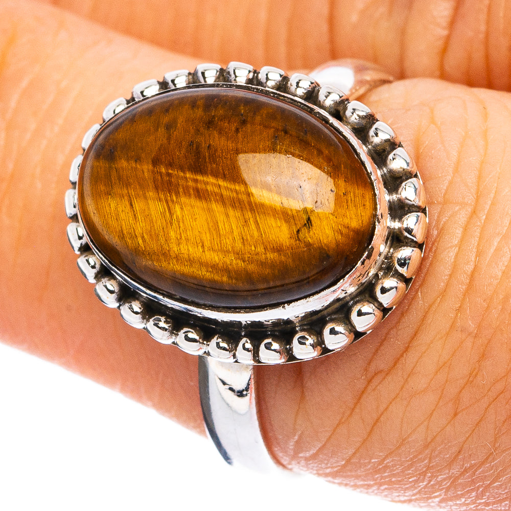 Tiger Eye Ring Size 7.5 (925 Sterling Silver) R8228