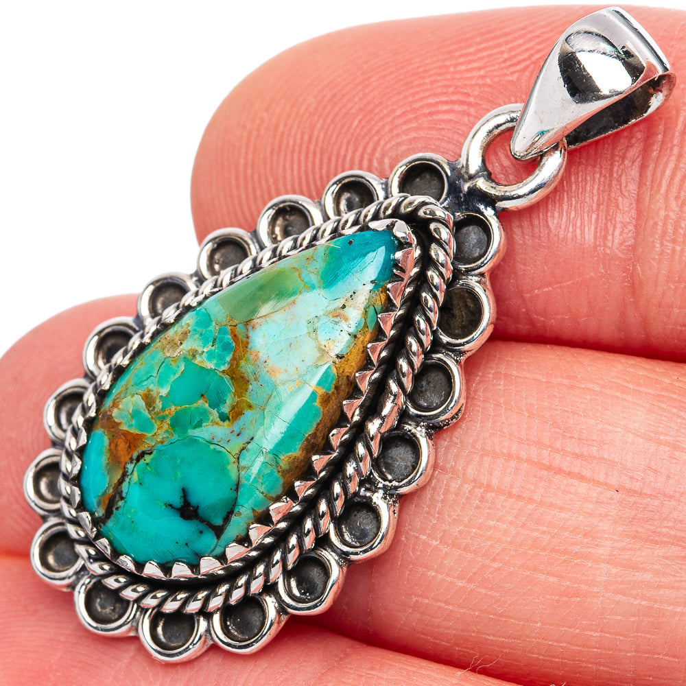 Rare Arizona Turquoise Pendant 1 3/8" (925 Sterling Silver) P42123