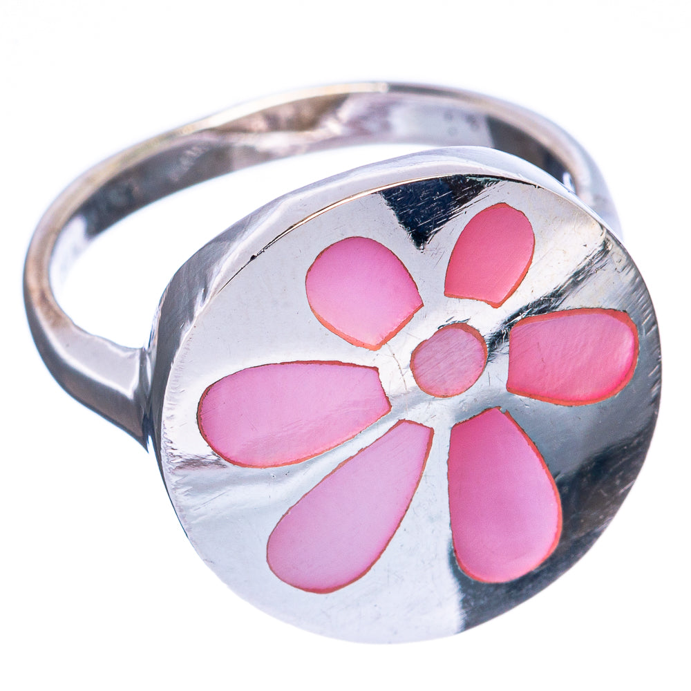 Mother Of Pearl Inlay Flower Ring Size 6.75 (925 Sterling Silver) R3012