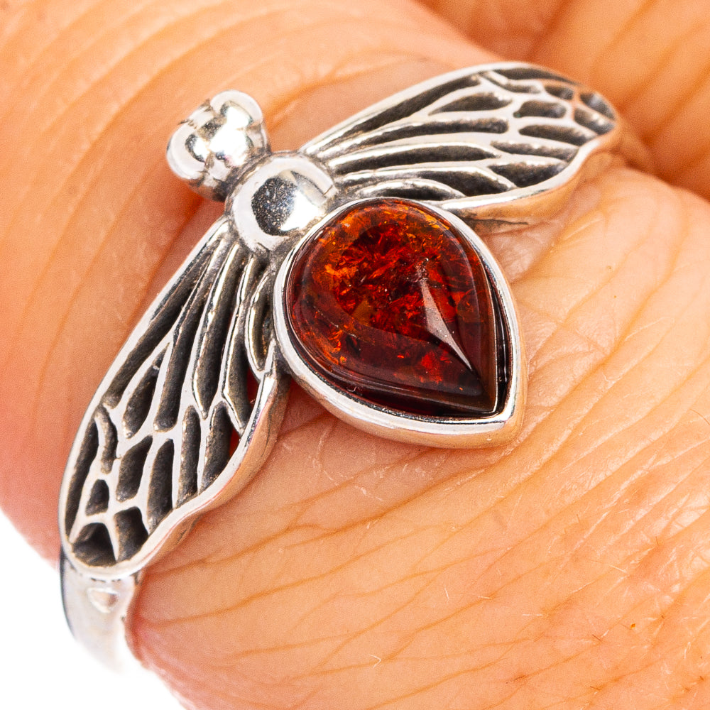 Baltic Amber Honey Bee Ring Size 7.75 (.925 Sterling Silver)