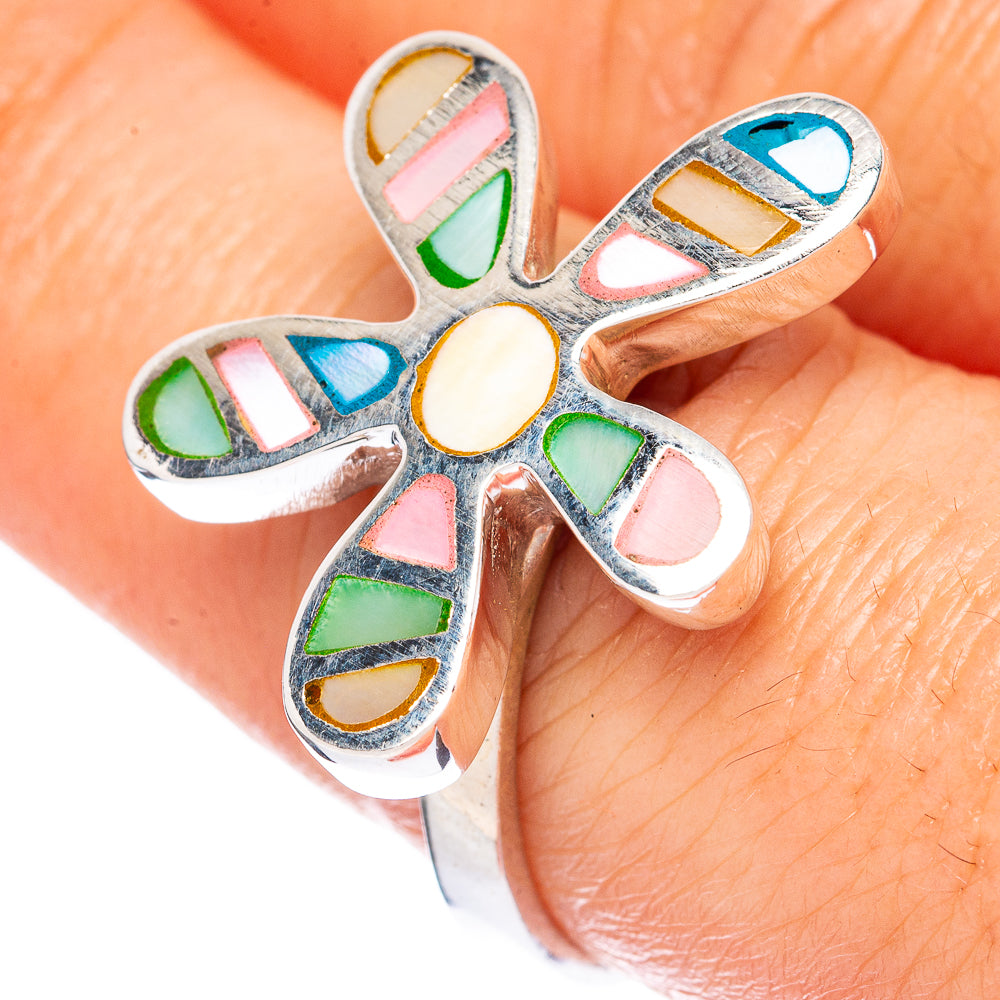 Mother Of Pearl Inlay Flower Ring Size 8.5 (925 Sterling Silver) R2824
