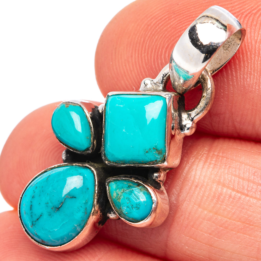 Rare Kingman Turquoise Pendant 1 3/8" (.925 Sterling Silver)