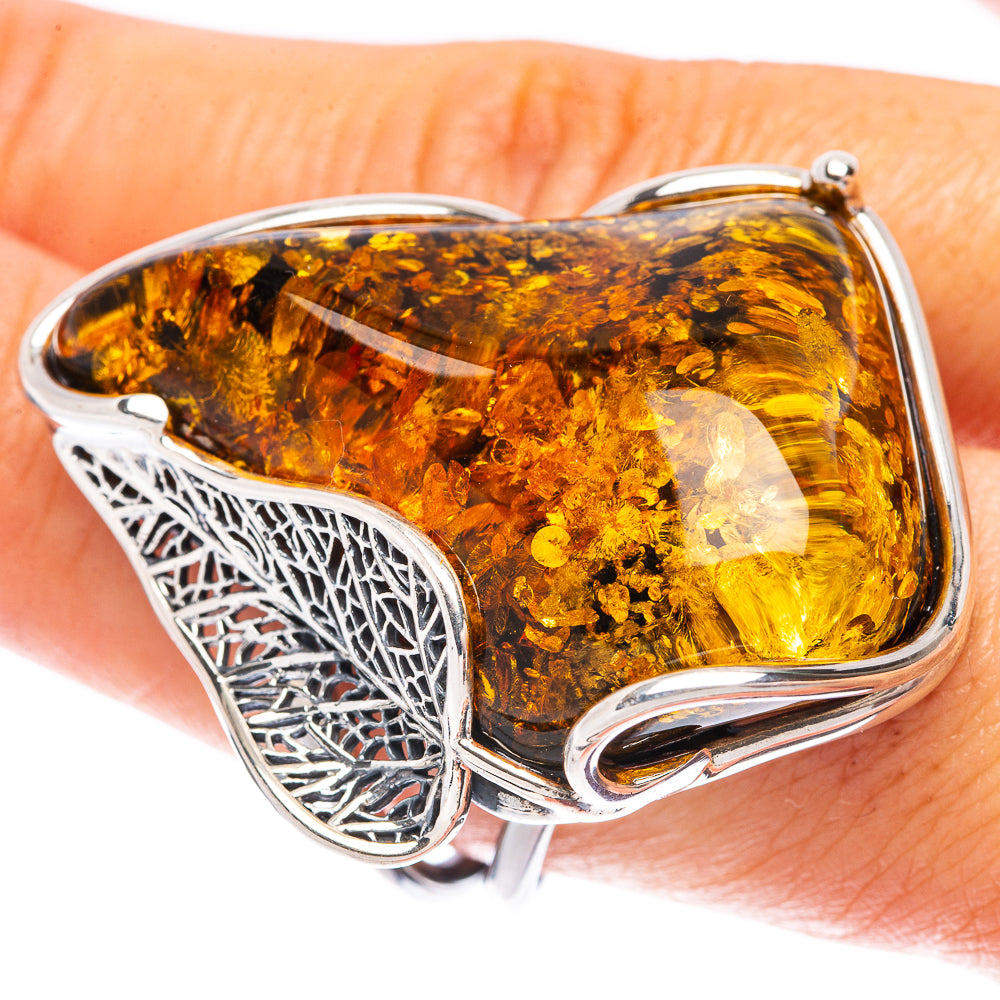 Baltic Amber Leaf Ring Size 10 (925 Sterling Silver) R1886