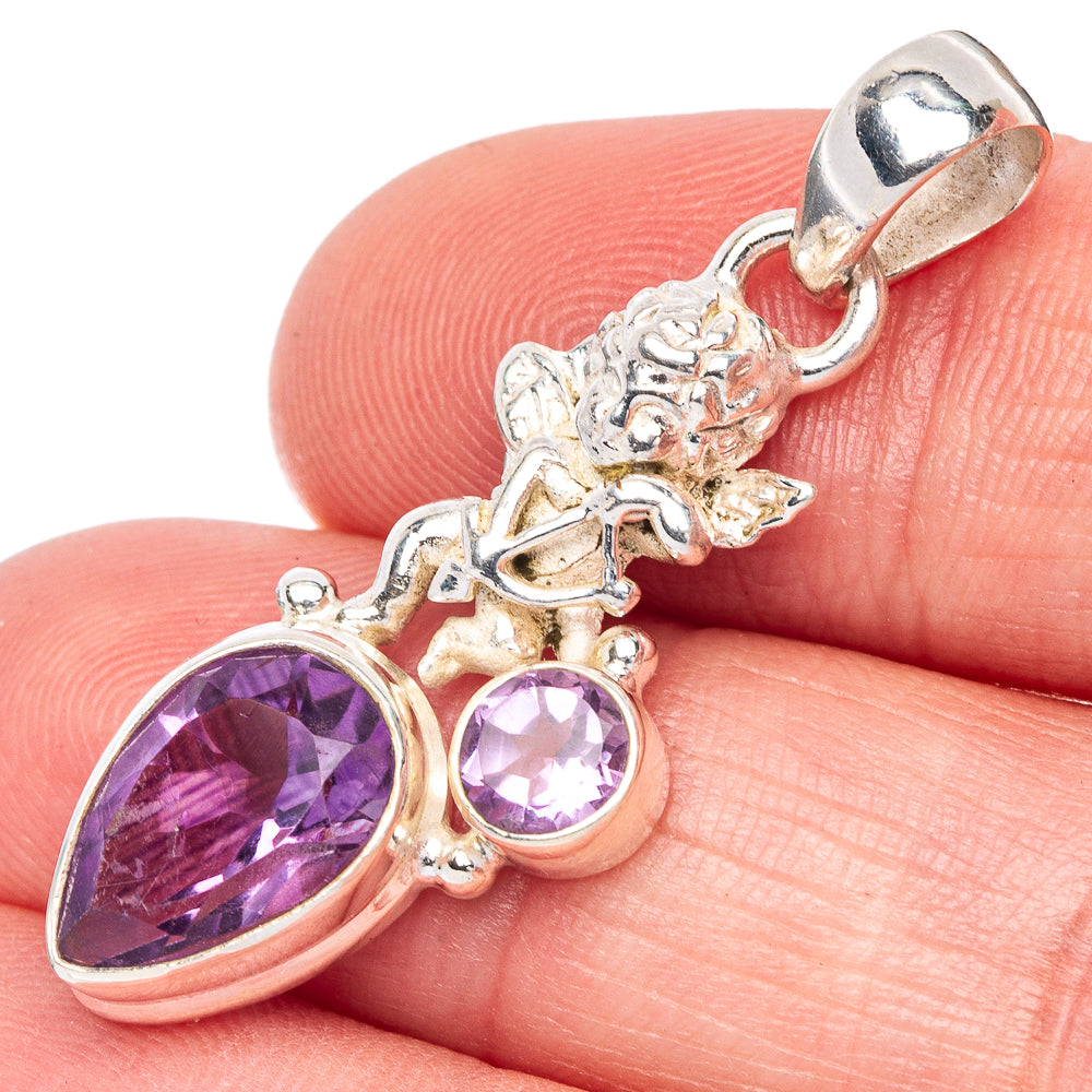 Faceted Amethyst Angel Pendant 1 3/8" (925 Sterling Silver) P41004