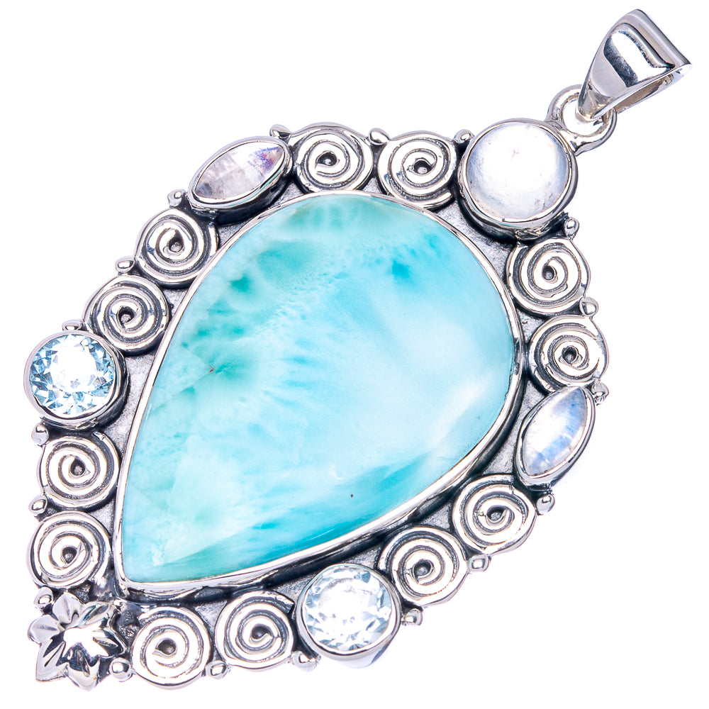 Signature Larimar, Rainbow Moonstone Pendant 2 1/8" (925 Sterling Silver) P41818