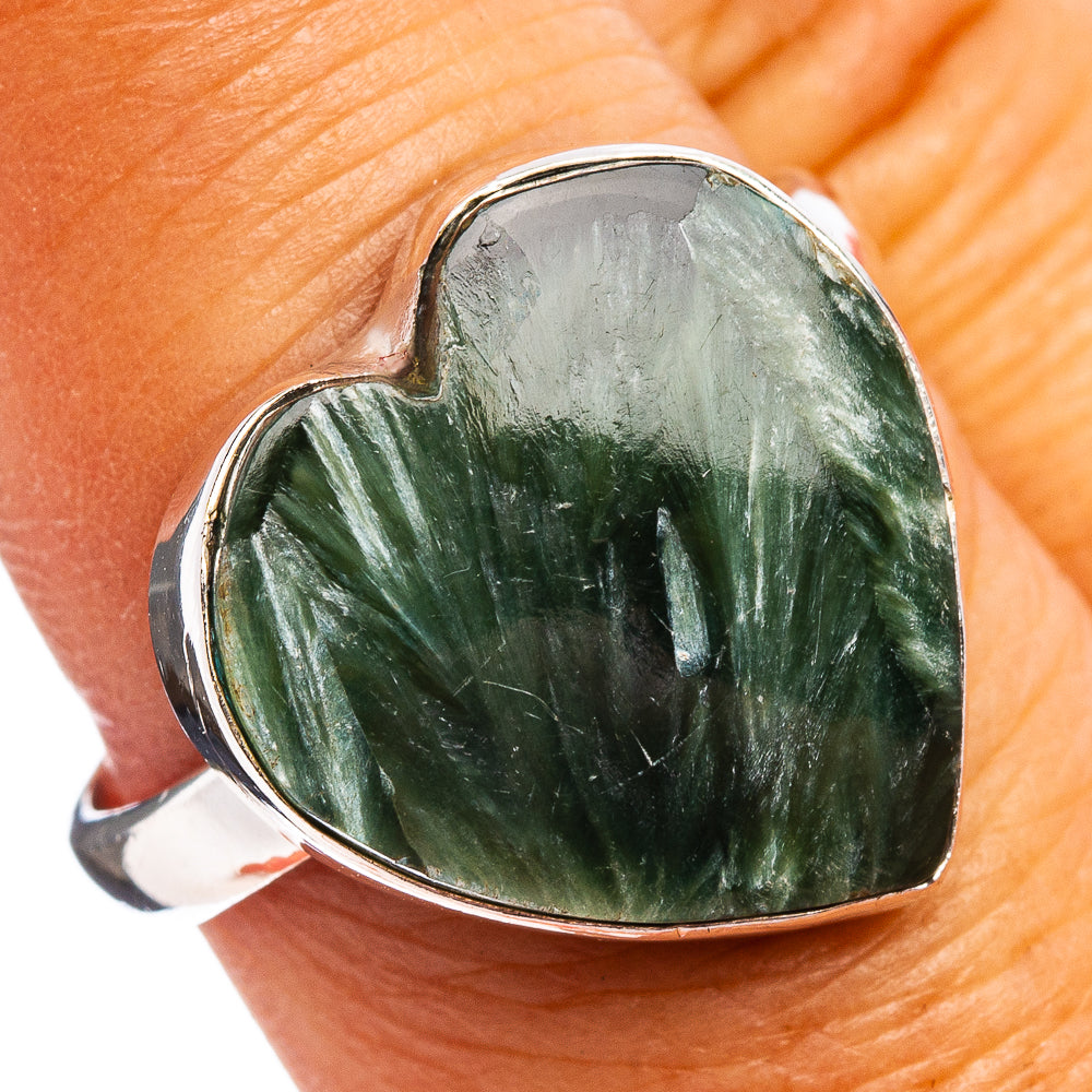 Seraphinite Heart Ring Size 9 (.925 Sterling Silver)