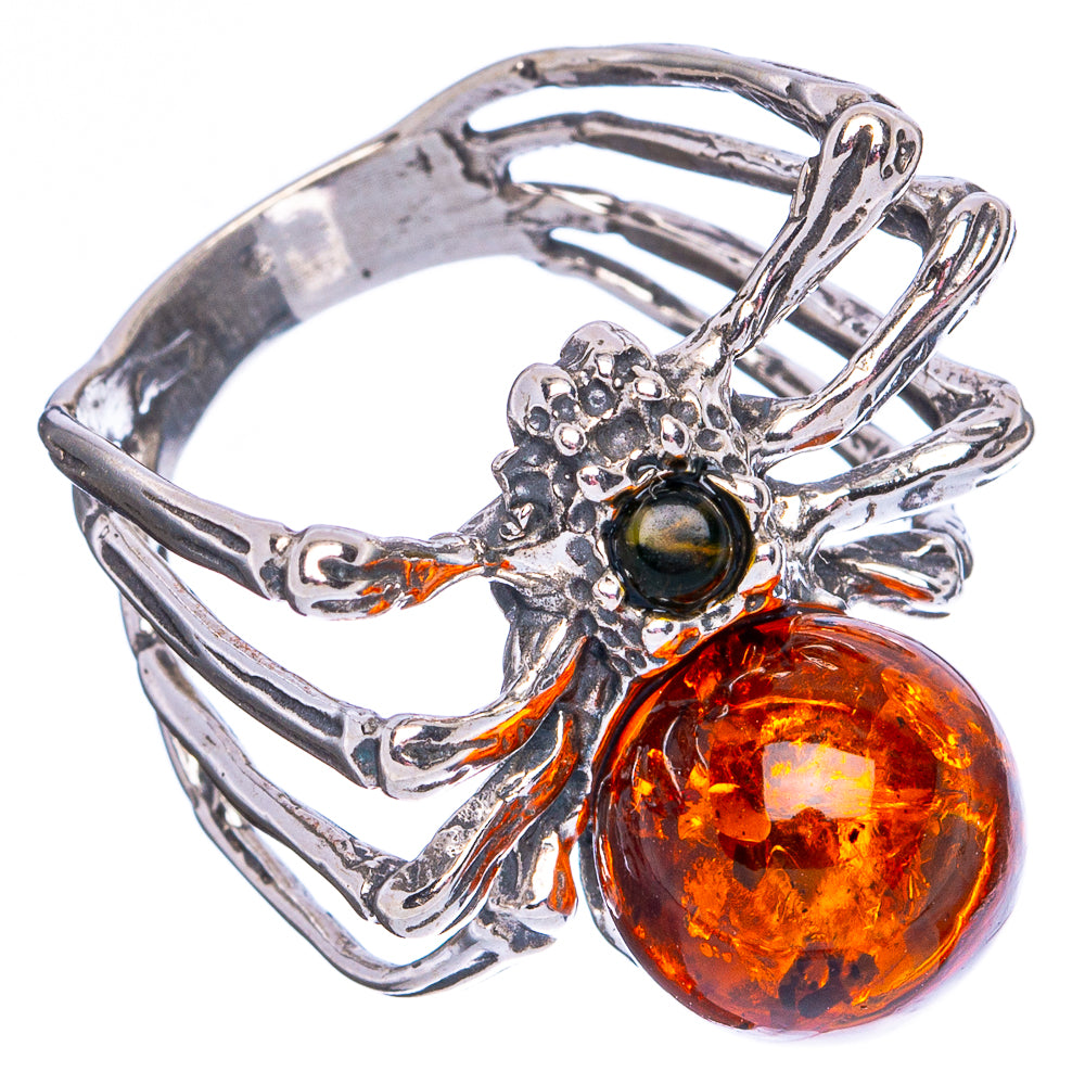 Baltic Amber Spider Ring Size 7 (.925 Sterling Silver)