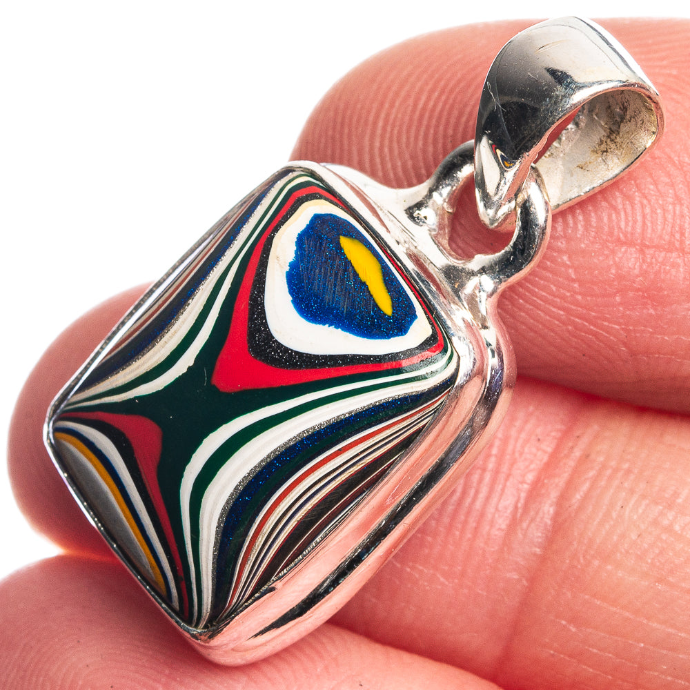 Fordite 925 Sterling Silver Pendant 1 1/8"