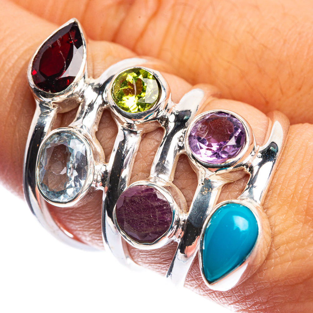 Large Garnet, Blue Topaz, Peridot, Ruby, Amethyst, Sleeping Beauty Turquoise Ring Size 8 (925 Sterling Silver) R144215