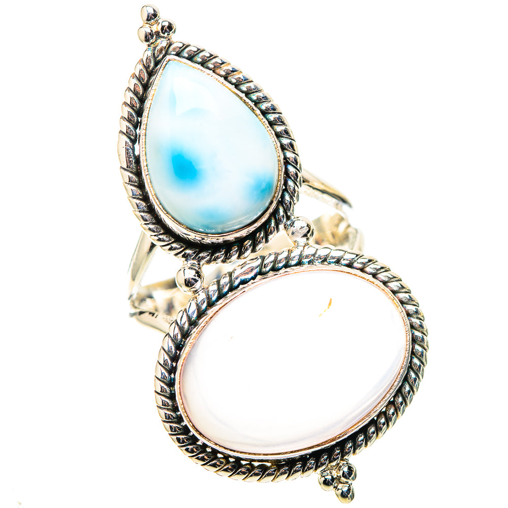 Large Rose Quartz, Larimar Ring Size 7.5 (925 Sterling Silver) RING138626