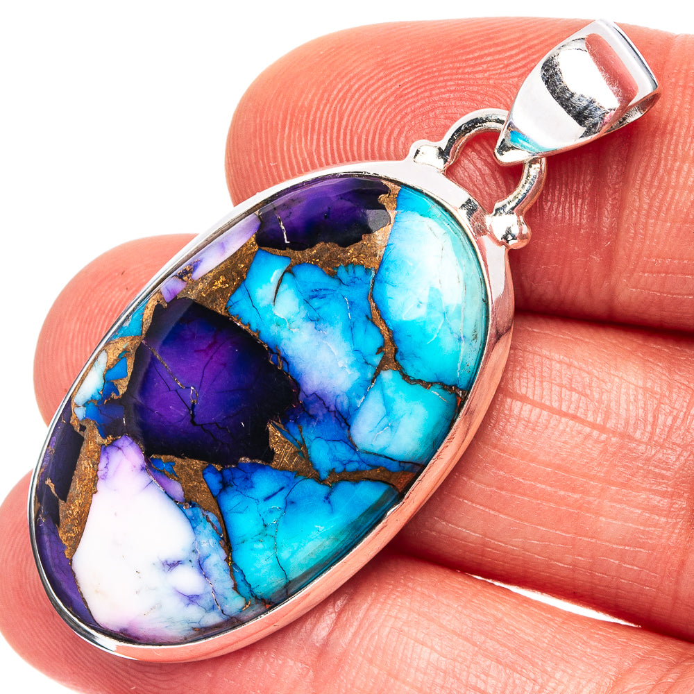Purple Dahlia Mohave Turquoise Pendant 1 5/8" (.925 Sterling Silver)