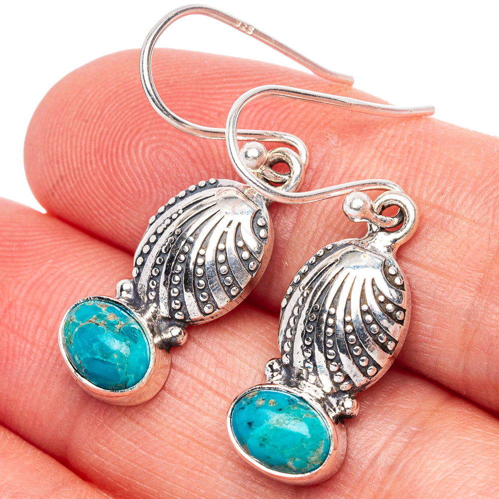 Chrysocolla Seashell Earrings 1 1/4" (925 Sterling Silver) E1394