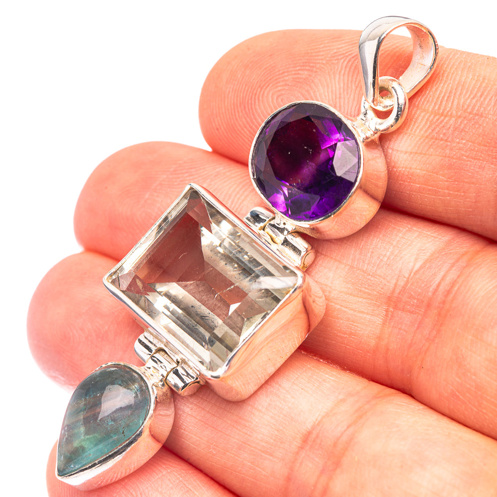 White Quartz, Amethyst, Blue Fluorite 925 Sterling Silver Pendant 2 1/8" (925 Sterling Silver) PD38676