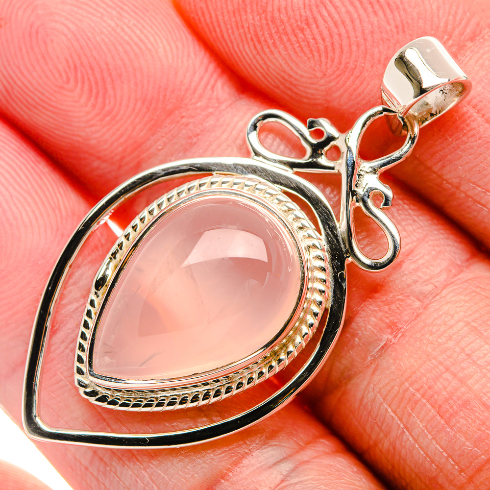 Premium Rose Quartz 925 Sterling Silver Pendant 1 3/4" (925 Sterling Silver) PD37786