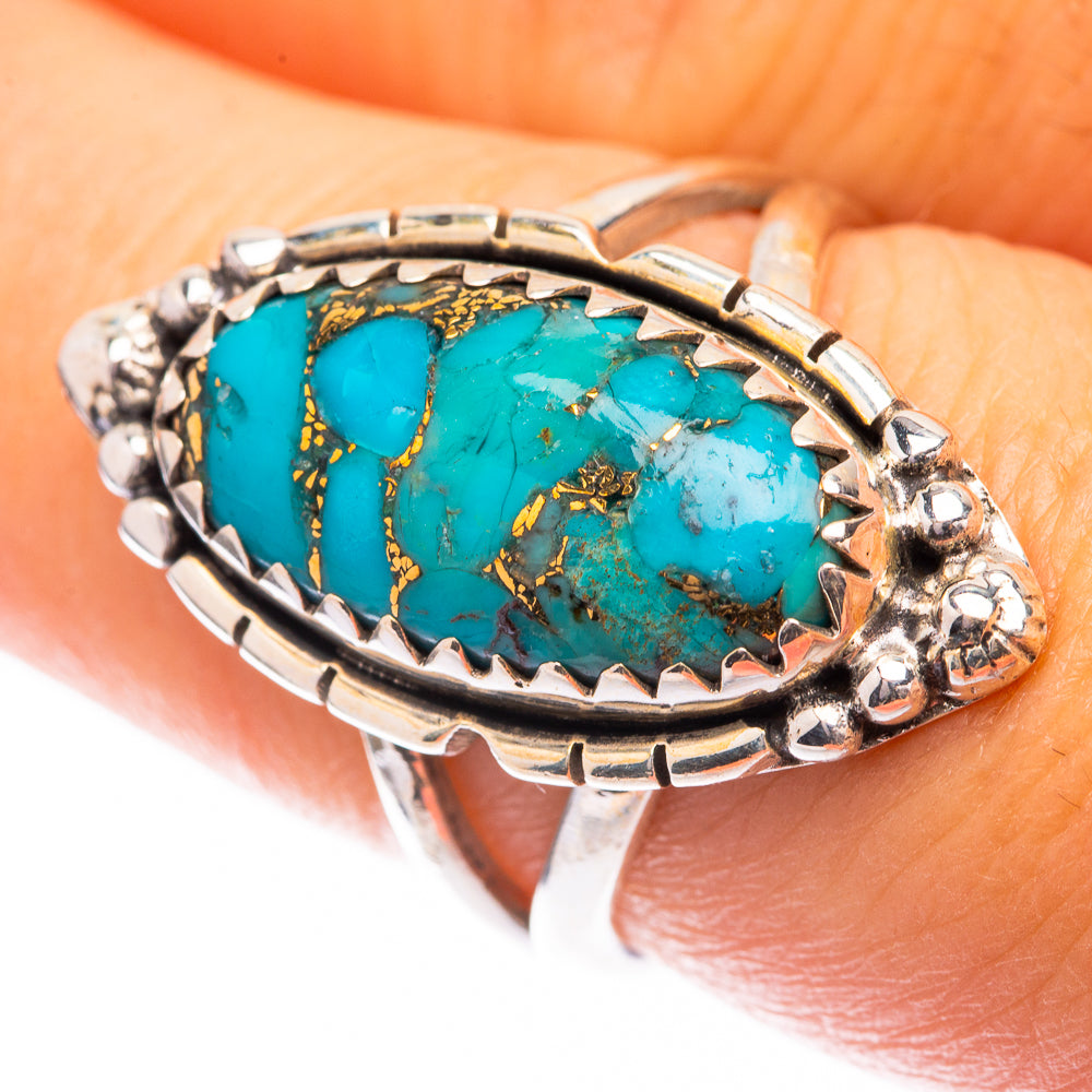 Blue Copper Composite Turquoise Ring Size 7.75 (925 Sterling Silver) R141476