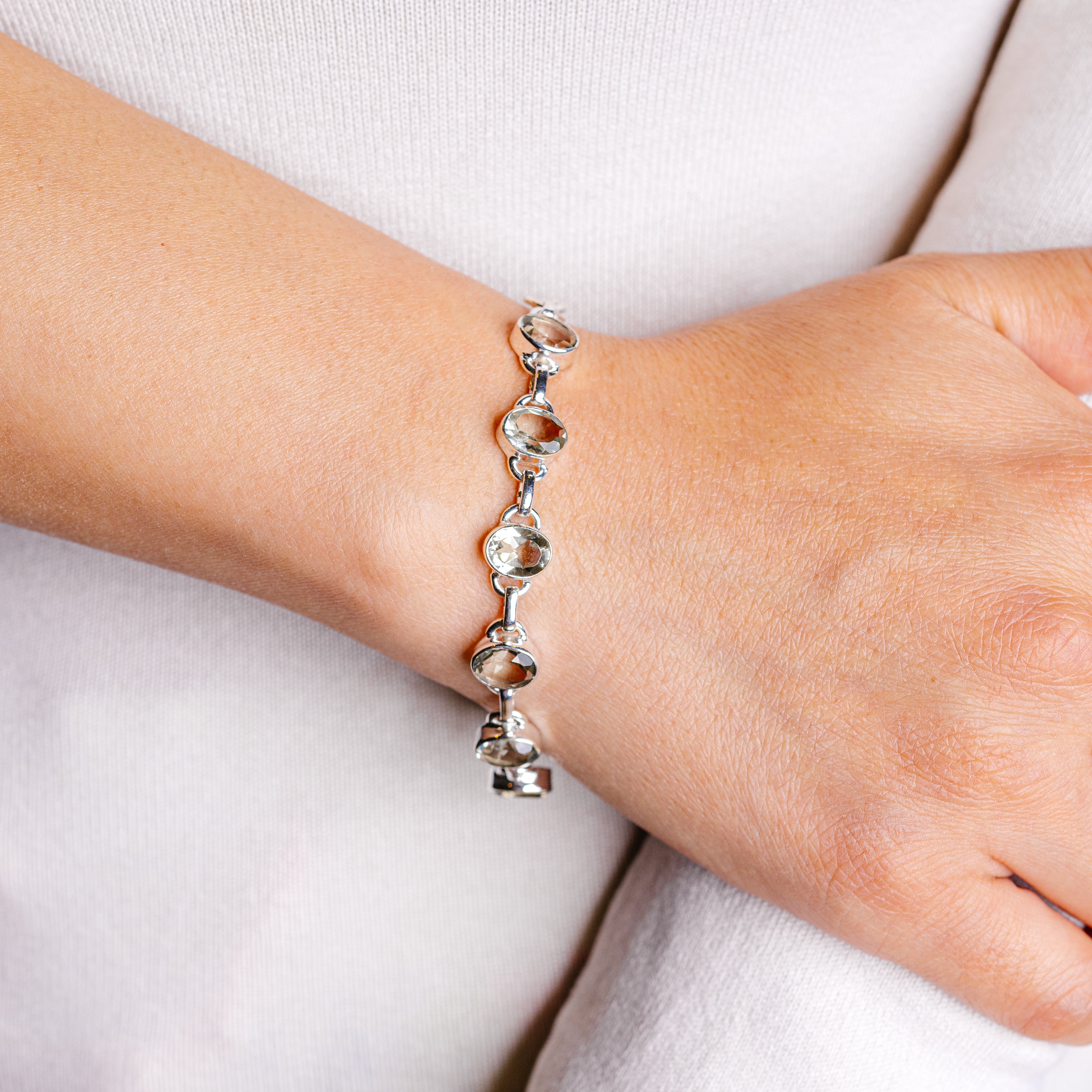 Green Amethyst Bracelet 6 to 7" (.925 Sterling Silver)